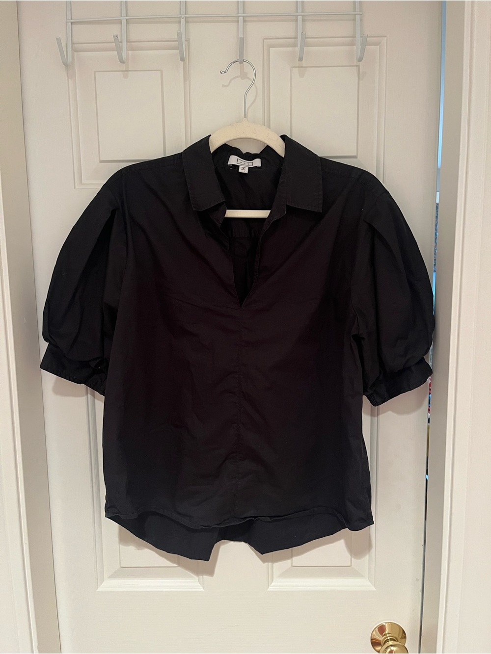 AYR Black Puff-Sleeve Button-Up Collared Blouse